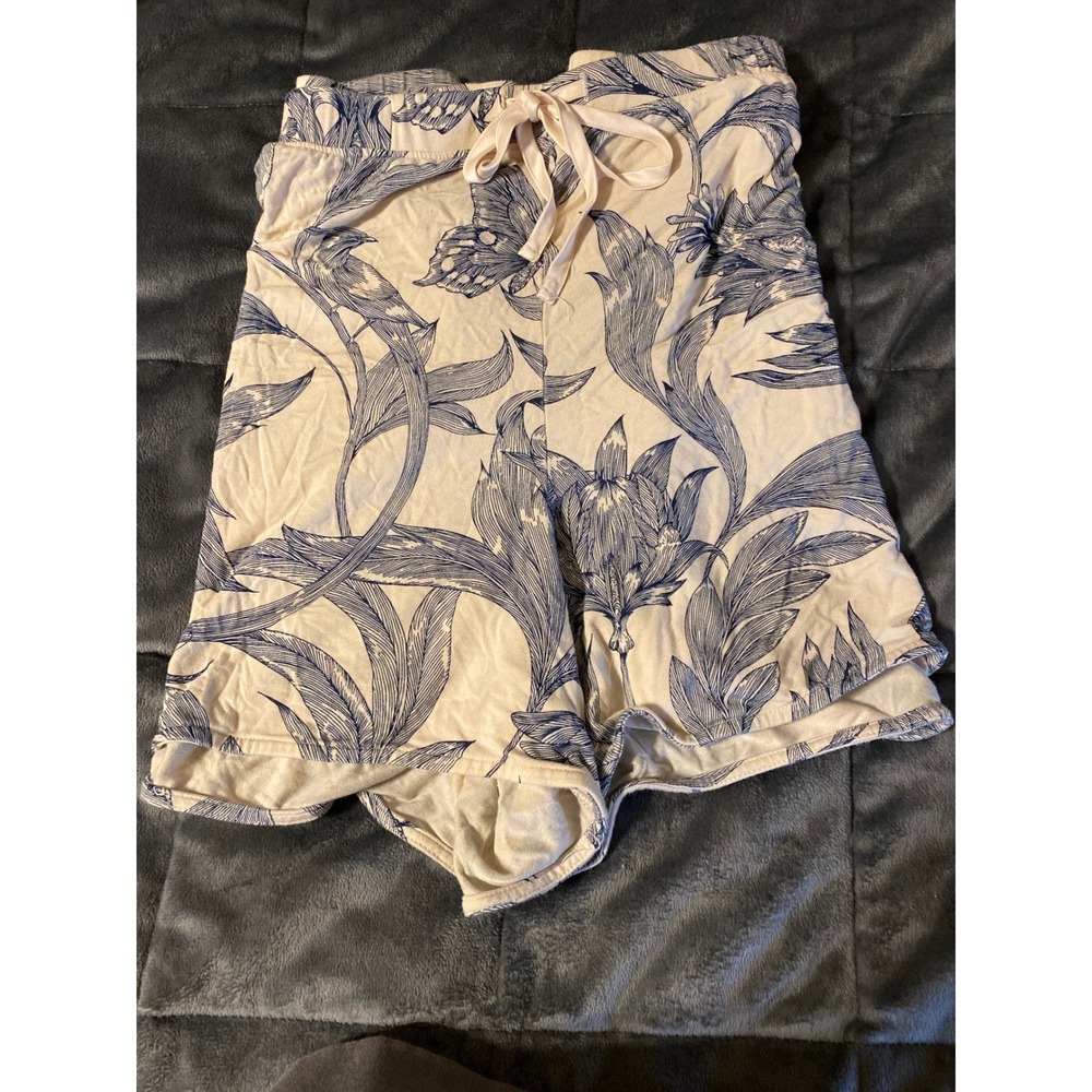 Soma Intimates Ivory Blue Floral Lace Trim Sleep Shorts XL Toile Print 0325
